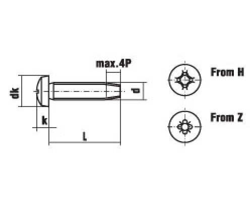 Винт резьбовыдавливающий TAPTITE DIN 7500C с полуцилиндрической головкой и полной резьбой шлиц Pozidriv оцинкованная сталь 4.8-5.8, M5x20 мм  — Винты резьбовыдавливающие и резьбонарезающие