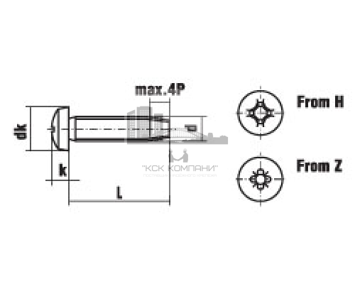 Винт резьбовыдавливающий TAPTITE DIN 7500C с  полуцилиндрической головкой и полной резьбой шлиц Pozidriv оцинкованная сталь 4.8-5.8, M4x8 мм  — Винты резьбовыдавливающие и резьбонарезающие