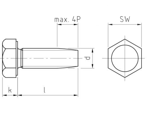 Винт резьбовыдавливающий TAPTITE DIN 7500D с шестигранной головкой и полной резьбой оцинкованная сталь 4.8-5.8, M6x16 мм  — Винты резьбовыдавливающие и резьбонарезающие
