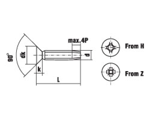 Винт резьбовыдавливающий TAPTITE DIN 7500M с потайной головкой и полной резьбой шлиц Pozidriv оцинкованная сталь 4.8-5.8, M5x10 мм  — Винты резьбовыдавливающие и резьбонарезающие