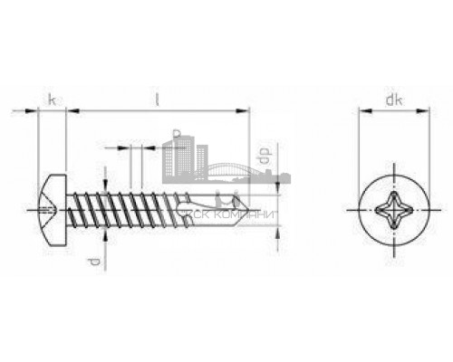 Винт самонарезающий сверлоконечный DIN 7504 M (A2) с потайной головкой шлиц Phillips нержавеющая сталь A2, D3.9x16