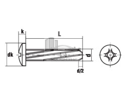Винт резьбонарезающий DIN 7516A c полукруглой головкой и полной резьбой шлиц Phillips оцинкованная сталь 4.8-5.8, M4x10 мм  — Винты резьбовыдавливающие и резьбонарезающие