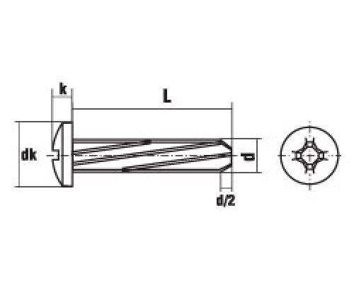Винт резьбонарезающий DIN 7516A c полукруглой головкой и полной резьбой шлиц Phillips оцинкованная сталь 4.8-5.8, M4x12 мм  — Винты резьбовыдавливающие и резьбонарезающие