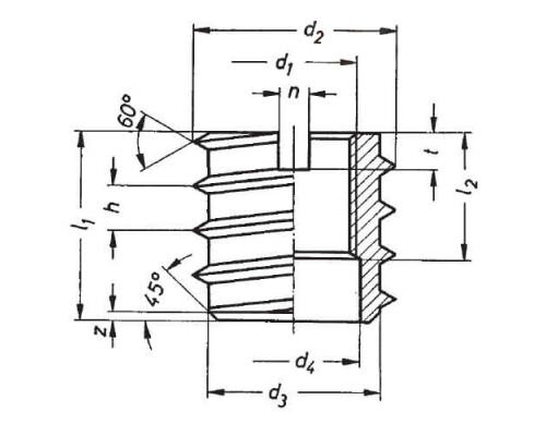 Муфта-гайка мебельная врезная DIN 7965 со шлицем с внутренней и внешней резьбой сталь без покрытия, M8x14x15 мм