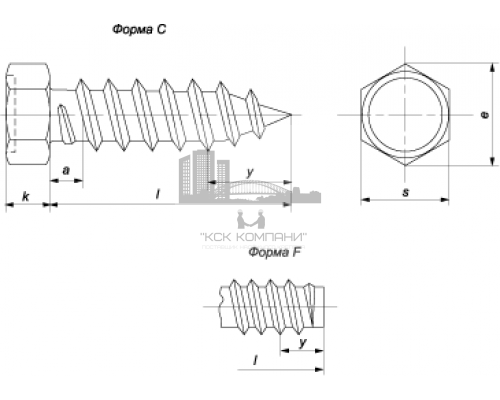 Винт самонарезающий DIN 7976 (A2) с острым концом с шестигранной головкой, D6,3X80