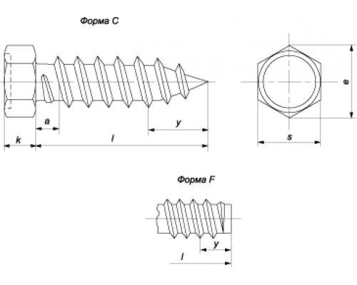 Винт самонарезающий DIN 7976 (A2) с острым концом с шестигранной головкой, D3,9X16