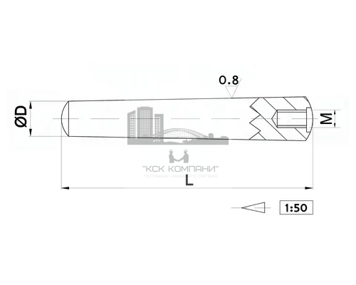 Штифт конический DIN 7978 стальной без покрытия внутренняя метрическая резьба на одной стороне, 8x32 мм