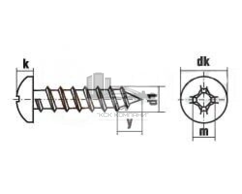 Винт самонарезающий DIN 7981 Z (A4) с острым концом с полуцилиндрической головкой шлиц Pozidriv, D3,9X45