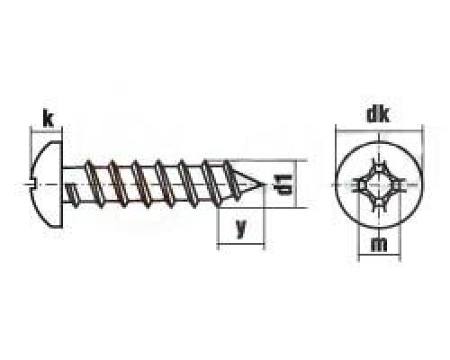 Винт самонарезающий DIN 7981 Z (A4) с острым концом с полуцилиндрической головкой шлиц Pozidriv, D4,8X22