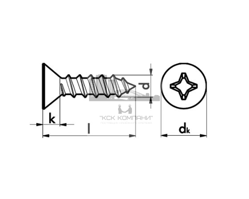 Винт самонарезающий DIN 7982 Z (A2) с острым концом с потайной головкой шлиц Pozidriv, D3,5X22