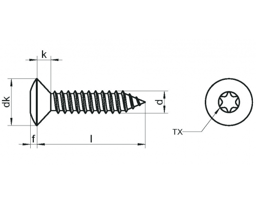 Винт самонарезающий DIN 7983 TX (A4) с острым концом с полупотайной головкой шлиц Torx, D4,2X32