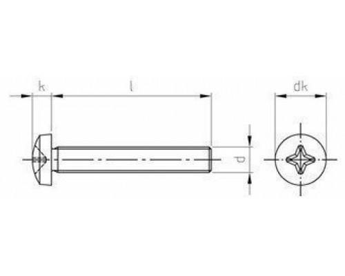 Винт DIN 7985 H (A2) с полуцилиндрической головкой шлиц Phillips, M2.5x16 мм