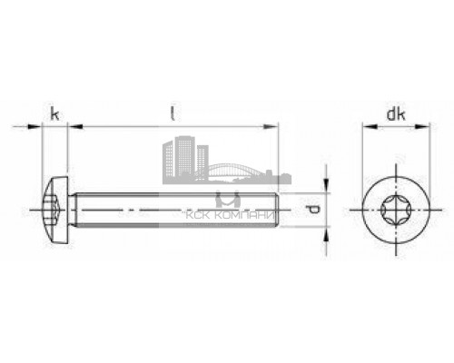 Винт DIN 7985 (A4) с полуцилиндрической головкой шлиц Torx, M2,5X8