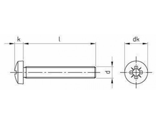 Винт DIN 7985 Z (A2) с полуцилиндрической головкой шлиц Pozidriv, M2,5X12