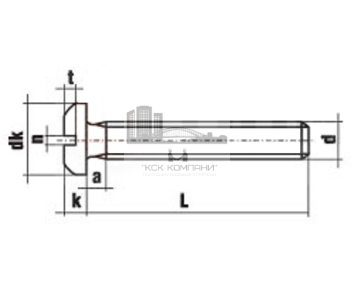 Винт DIN 85 с цилиндрической скругленной головкой прямым шлицем и полной резьбой оцинкованная сталь класс прочности 4.8-5.8, M4x16 мм  — Винты с прямым шлицем (Slotted)