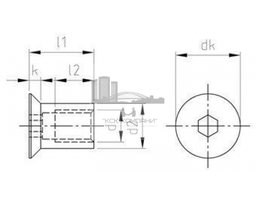 Гайка мебельная стяжная с потайной головкой ART 9062 внутренним шестигранником из нержавеющей стали А4, М12