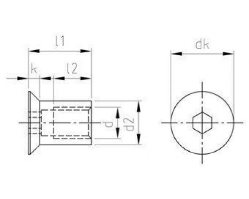 Гайка мебельная стяжная с потайной головкой ART 9062 внутренним шестигранником из нержавеющей стали А1, М16