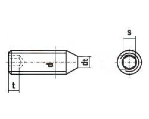 Винт установочный DIN 914 стопорный с внутренним шестигранником и коническим концом оксидированная сталь класс прочности 12.9, M5x12 мм  — Винты установочные