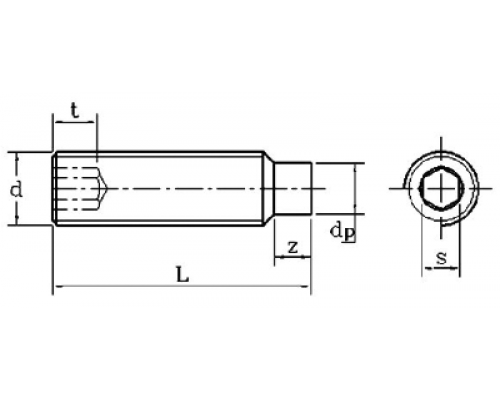Винт установочный DIN 915 с внутренним шестигранником и цилиндрическим концом оксидированная сталь класс прочности 12.9, M6x8 мм  — Винты установочные