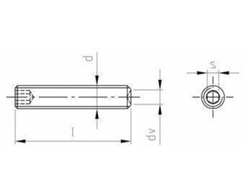 Винт установочный DIN 916 нержавеющая сталь A2 / AISI 304 с засверленным концом шлиц внутренний шестигранник, M5x16 мм
