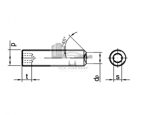 Винт установочный DIN 916 с внутренним шестигранником и засверленным концом оксидированная сталь класс прочности 45Н, M4x12 мм  — Винты установочные