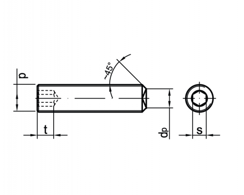 Винт установочный DIN 916 с внутренним шестигранником и засверленным концом оксидированная сталь класс прочности 12.9, M8x12 мм  — Винты установочные