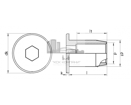Гайка ЭРИКСОНА мебельная стяжная с плоской головкой ART 9262 внутренним шестигранником из нержавеющей стали А4, М10
