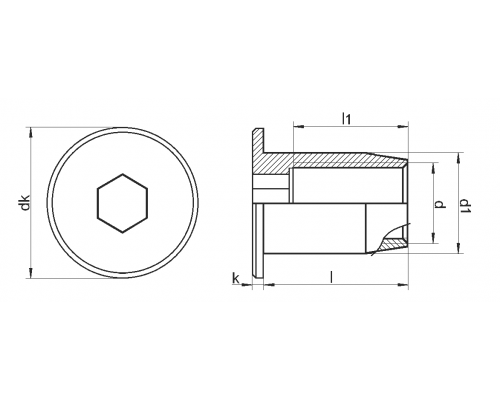 Гайка ЭРИКСОНА мебельная стяжная с плоской головкой ART 9262 внутренним шестигранником из нержавеющей стали А4, М12
