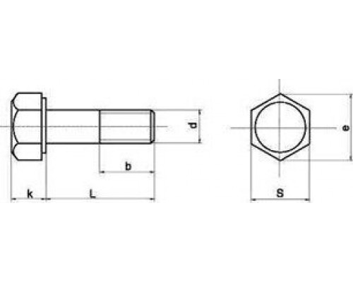 Болт DIN 931 с шестигранной головкой и неполной резьбой (оцинкованная сталь класс прочности 4.8-5.8), M24x60 мм