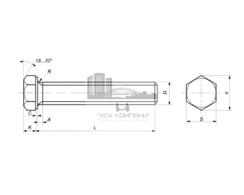 Болт DIN 933 (M12-M30) с шестигранной головкой и полной резьбой оцинкованная сталь, M24x90 мм  купить в Москве