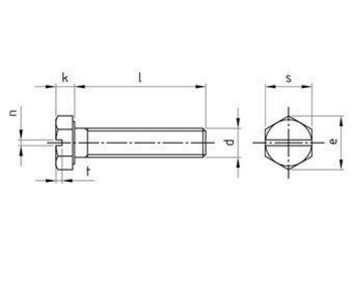 Болт с шестигранной головкой DIN 933 SZ (нержавеющая сталь A2, прямой шлиц), M6X8