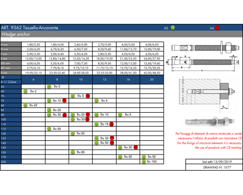 Анкерный болт ART. 9362 (A2), M16 50/170
