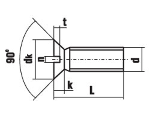 Винт латунный DIN 963 с потайной головкой прямым шлицем и полной резьбой, M10x60 мм  — Винты с прямым шлицем (Slotted)