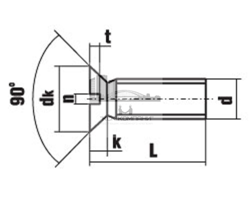 Винт DIN 963 с потайной головкой и прямым шлицем с полной резьбой оцинкованная сталь класс прочности 4.8-5.8, M4x16 мм  — Винты с прямым шлицем (Slotted)