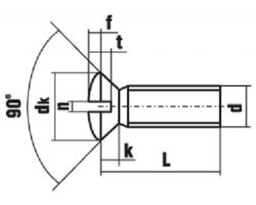 Винт DIN 964 с полупотайной головкой прямым шлицем и полной резьбой оцинкованная сталь класс прочности 4.8-5.8, M4x20 мм  — Винты с прямым шлицем (Slotted)