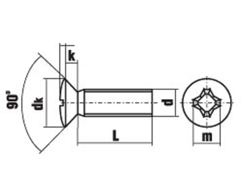 Винт DIN 966 с полупотайной головкой крестообразным шлицем Phillips (PH) и полной резьбой оцинкованная сталь класс прочности 4.8-5.8, M3x6 мм  — Винты с крестообразным шлицем Phillips (PH)