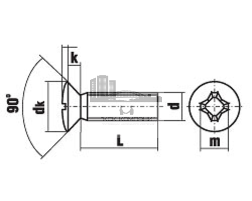 Винт DIN 966 с полупотайной головкой крестообразным шлицем Phillips (PH) и полной резьбой оцинкованная сталь класс прочности 4.8-5.8, M4x8 мм  — Винты с крестообразным шлицем Phillips (PH)
