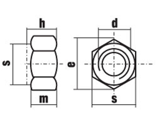 Гайка шестигранная самоконтрящаяся DIN 985 низкая с нейлоновой вставкой с мелким шагом (оцинкованная сталь класс прочности 8), M14x1.5 мм