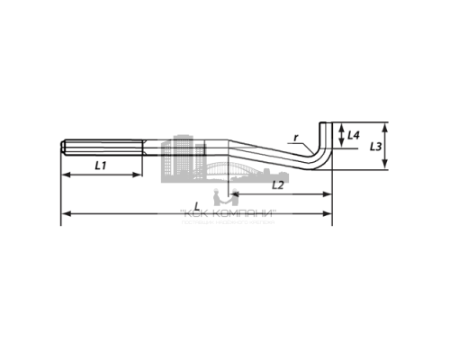 Болт фундаментный анкерный изогнутый ГОСТ 24379.1-80 Тип 1.2 сталь без покрытия, M12x900 мм  купить в Москве