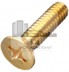 Винт латунный DIN 965 с потайной головкой полной резьбой шлиц Phillips, M4x10 мм