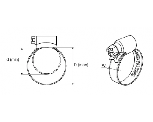 Хомут червячный DIN 3017 нержавеющая сталь А2, 120-140/12 мм