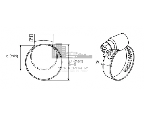 Хомут червячный DIN 3017 нержавеющая сталь А2, 12-20/9 мм