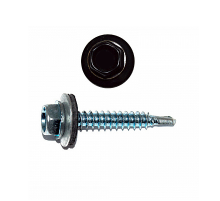 Саморез кровельный по дереву RAL 9005 со сверлом S2 и шайбой EPDM, 4.8x19 мм