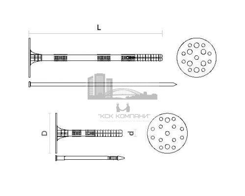Дюбель-гриб для теплоизоляции с гвоздем из ударостойкого блок-сополимера полипропилена, 10/60x80 мм