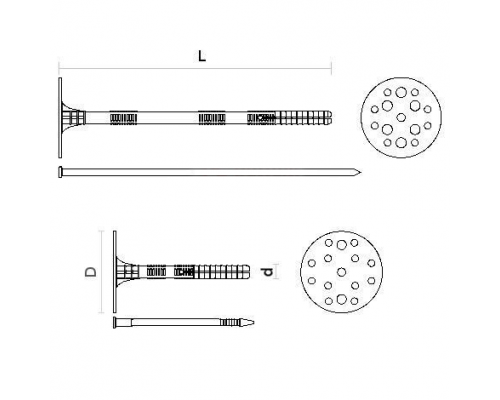 Дюбель-гриб для теплоизоляции с гвоздем из ударостойкого блок-сополимера полипропилена, 10/60x140 мм