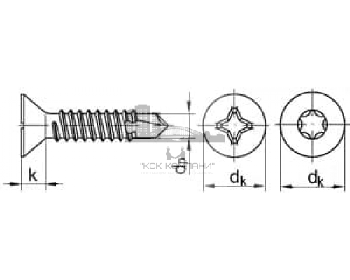 Винт самонарезающий сверлоконечный DIN 7504 P (A2) с потайной головкой шлиц Phillips нержавеющая сталь A2, D4.2x19