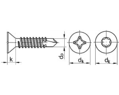 Винт самонарезающий сверлоконечный DIN 7504 P (A2) с потайной головкой шлиц Torx нержавеющая сталь A2, D4.8x32