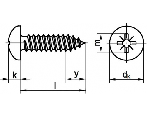 Винт самонарезающий DIN 7981 H (A4) с острым концом с полуцилиндрической головкой шлиц Phillips, D3,9X6,5