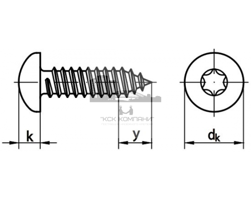 Винт самонарезающий DIN 7981 TX (A2) с острым концом с полуцилиндрической головкой шлиц Torx, D3,5X32