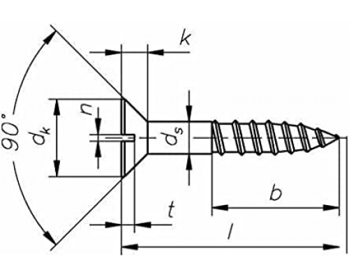 Саморез-шуруп DIN 97 с потайной головкой и прямым шлицем (SL) неполная резьба (латунь), 4x30 мм